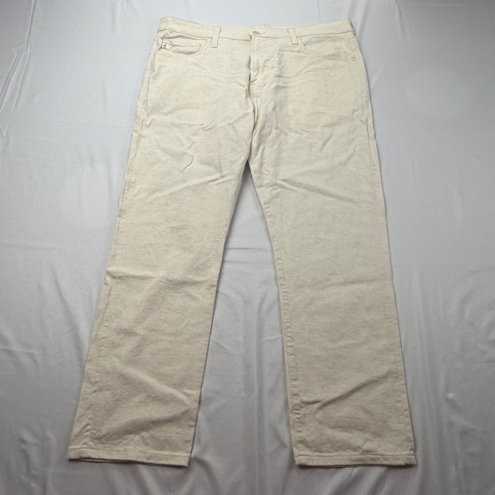 AG Adriano Goldschmied Everett Slim Straight Men 36x29 Beige Linen Blend Pants